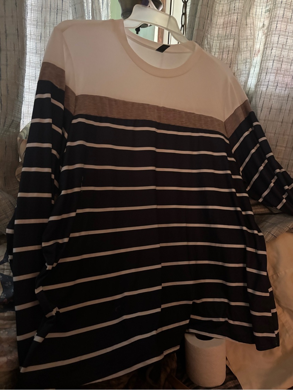 SHEIN Black White and Tan Striped Long Sleeve Top